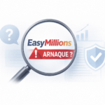 llustration EasyMillions arnaque : loupe, point d’interrogation et éléments de vérification